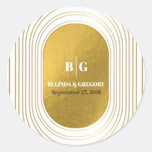 Sticker Rond Mariage d'arc minimaliste moderne blanc et or