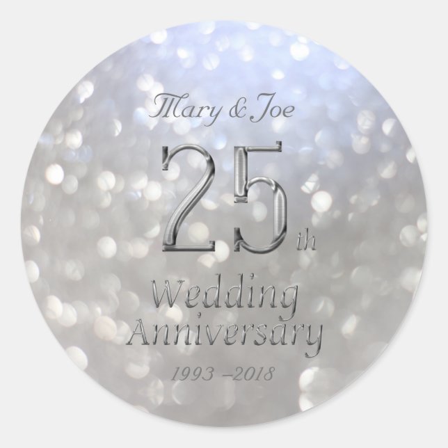Sticker Rond Mariage d'argent 25e anniversaire Bokeh (Devant)