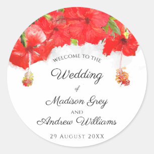 Sticker Rond Mariage d'art de fleur d'hibiscus rouge exotique