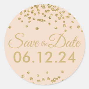 Sticker Rond Mariage Date de sauvegarde Parties scintillant or 