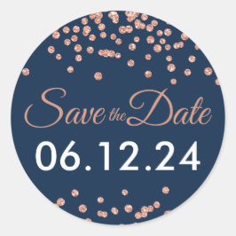 Sticker Rond Mariage Date de sauvegarde Rose Gold Parties scint