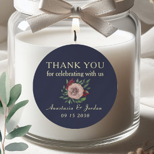 Sticker Rond Mariage d'automne burgundy et marine Remerciements