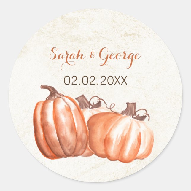 Sticker Rond mariage de automne citrouille aquarelle en faveur  (Devant)