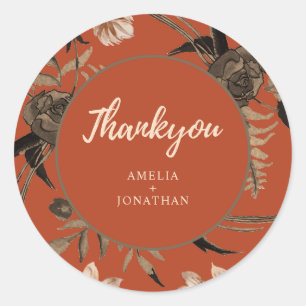 Sticker Rond Mariage de automne floral orange en terre cuite br