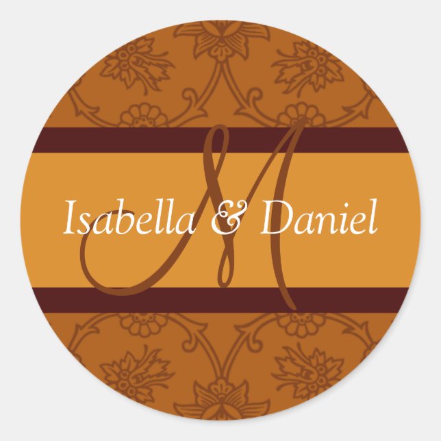 Sticker Rond Mariage de automne Monogramme Rustique Mariage d'a (Devant)