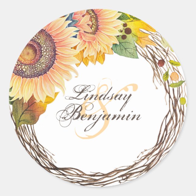 Sticker Rond Mariage de automne rustique tournesol (Devant)