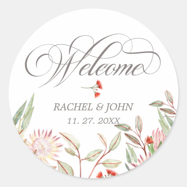 Sticker Rond Mariage de bienvenue de script calligraphique élég (Devant)