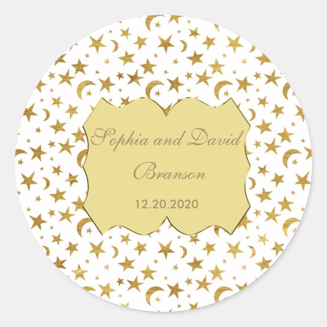 Sticker Rond Mariage de bille Mariage de ruban d'or personnalis (Devant)