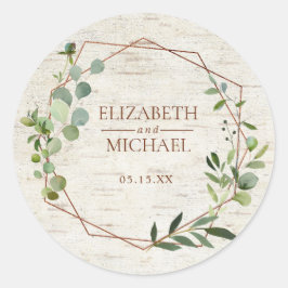 Sticker Rond Mariage de bouleau Eucalyptus géométrique en cuivr