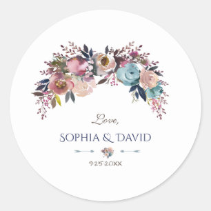 Sticker Rond Mariage de bouquet floral rose-bleu Dusty