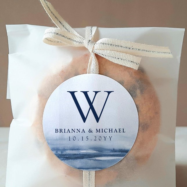 Sticker Rond Mariage de brouillard de Lake Harbour | Monogramme (Créateur téléchargé)