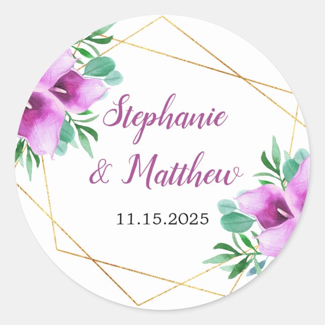 Sticker Rond Mariage de Calla Lily géométrique moderne (Devant)