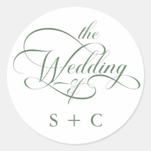 Sticker Rond Mariage de calligraphie classique romantique Sage 