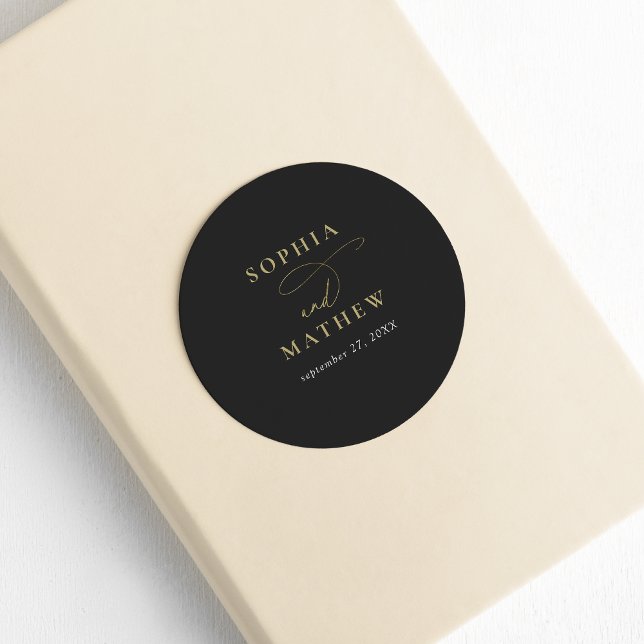 Sticker Rond Mariage de calligraphie en or noir moderne (Créateur téléchargé)