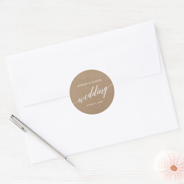 Sticker Rond Mariage de calligraphie moderne Kraft Enveloppe Sc (Enveloppe)