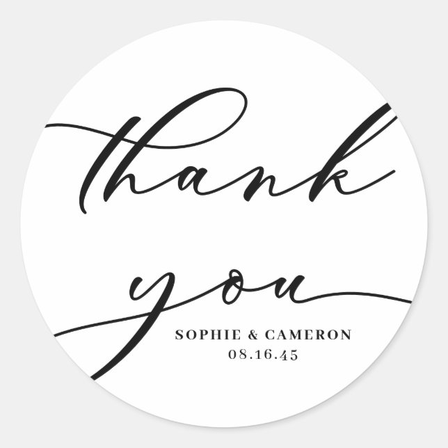 Sticker Rond Mariage de calligraphie noire Merci (Devant)