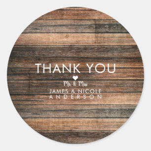 Sticker Rond Mariage de campagne rustique en bois brun vieilli 
