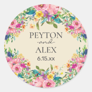 Sticker Rond Mariage de chambre de mariée rose bleu jaune