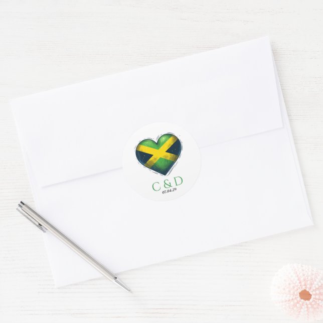 Sticker Rond Mariage de coeur jamaïcain (Enveloppe)
