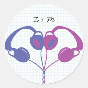 Sticker Rond Mariage de coeur rétro avec casque Indie (violet/b