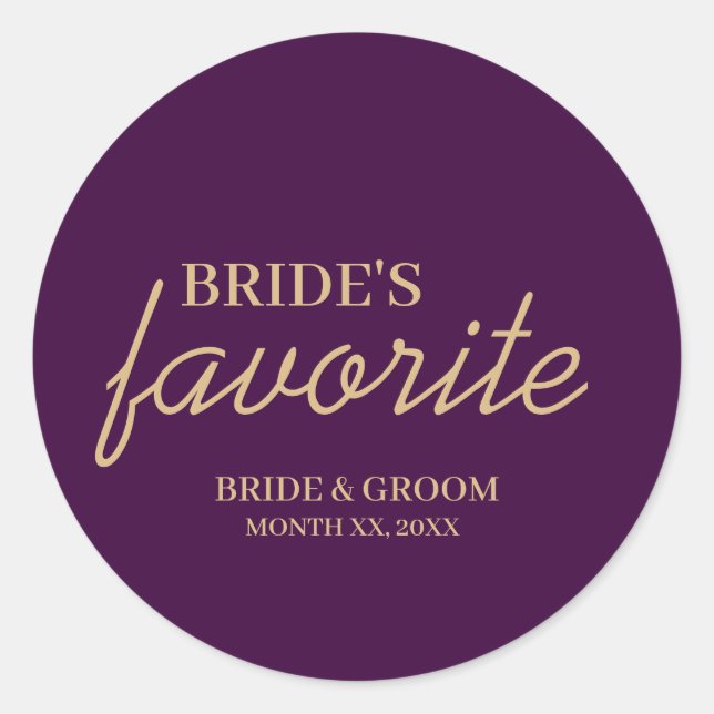Sticker Rond Mariage de collation préféré de la mariée violette (Devant)