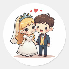 Sticker Rond Mariage de contes de fées magiques - Chibi Couple