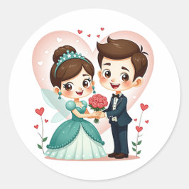 Sticker Rond Mariage de contes de fées magiques - Chibi Couple