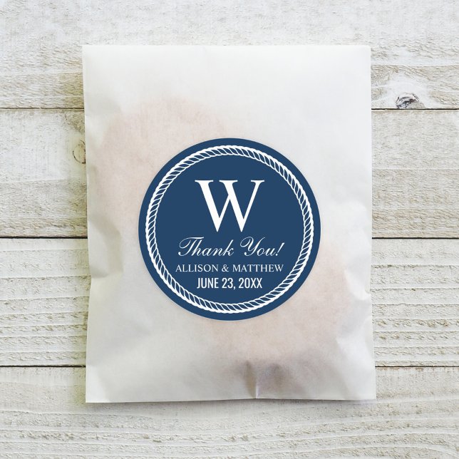 Sticker Rond Mariage de corde marine nautique Monogramme Merci (Créateur téléchargé)