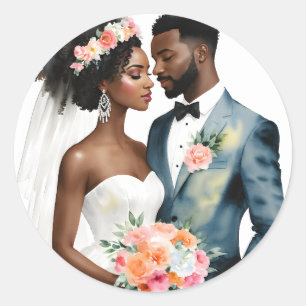 Sticker Rond Mariage de couple afro-américain