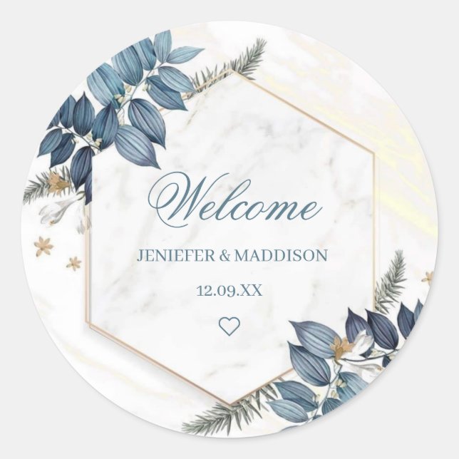 Sticker Rond Mariage de couronne bleu-bleu-bleu-bleu personnali (Devant)