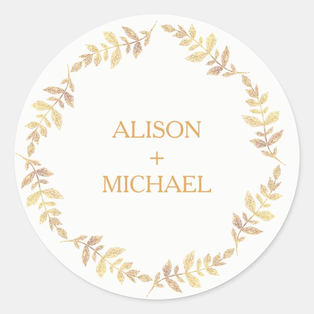 Sticker Rond Mariage de couronne de feuilles de laurier rustiqu (Devant)