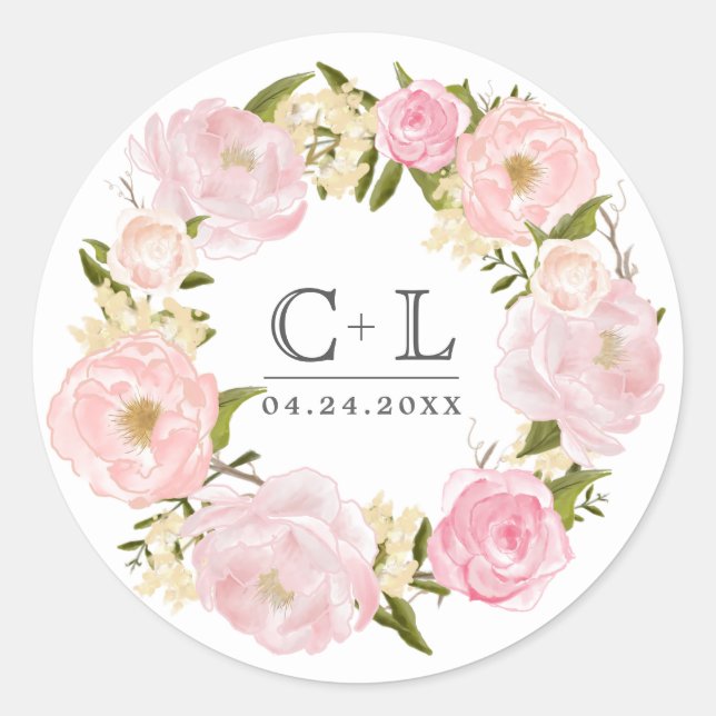Sticker Rond Mariage de couronne rose pâle (Devant)