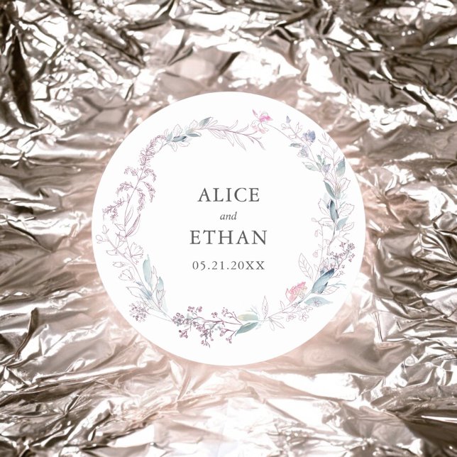 Sticker Rond Mariage de couronne rose pâle botanique (Créateur téléchargé)