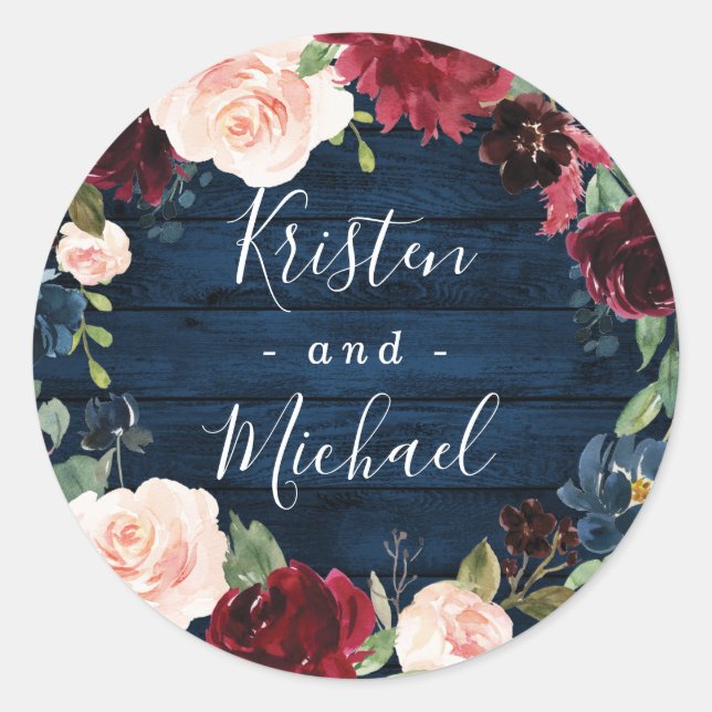 Sticker Rond Mariage de couronnes bleu marine bleu bordeaux ble (Devant)