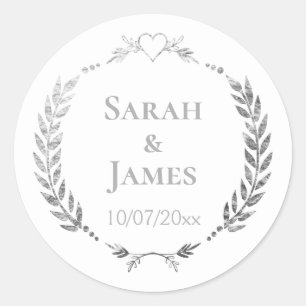Sticker Rond Mariage de courroie gris argenté personnalisé élég