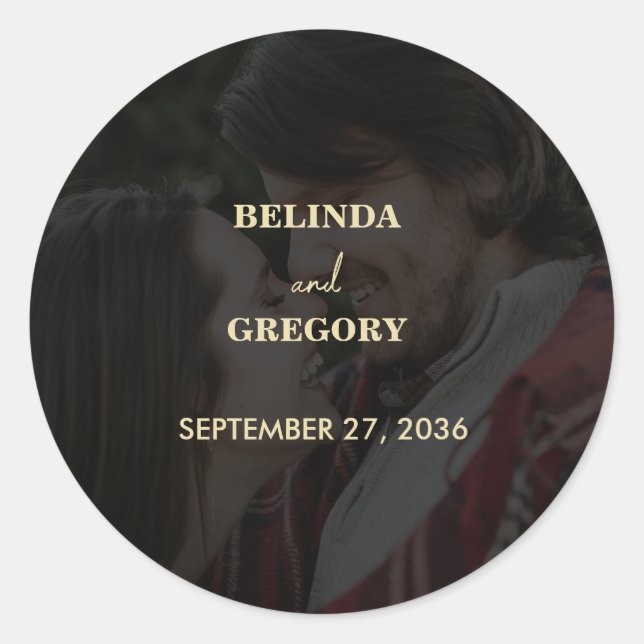 Sticker Rond Mariage de couverture photo Black Gold moderne (Devant)