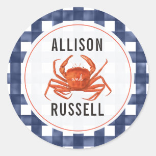 Sticker Rond Mariage de crabe En vichy bleu