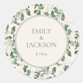Sticker Rond Mariage de crème Feuille Sage Green Eucalyptus