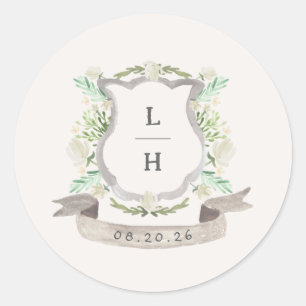 Sticker Rond Mariage de crête florale du printemps