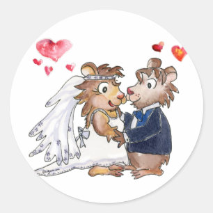Sticker Rond Mariage de dessin animé Couple