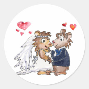Sticker Rond Mariage de dessin animé Couple