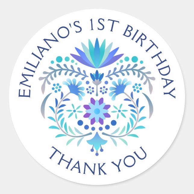 Sticker Rond Mariage de douche Fiesta Blue Anniversaire (Devant)