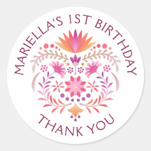 Sticker Rond Mariage de douche Fiesta Rose Anniversaire
