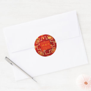 Sticker Rond Mariage de dragon rouge et or