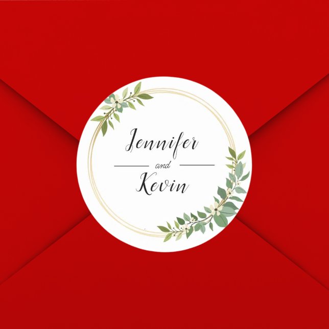 Sticker Rond Mariage de feuillage vert Fleur sauvage rustique (Créateur téléchargé)