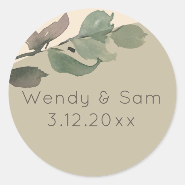 Sticker Rond Mariage de feuille d'aquarelle romantique (Devant)