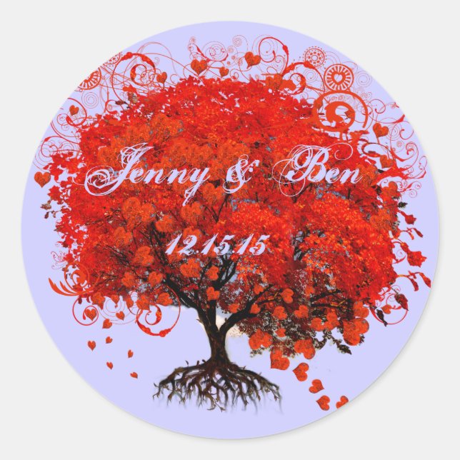 Sticker Rond Mariage de feuille de coeur rouge (Devant)