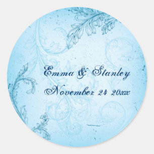 Sticker Rond mariage de feuille de défilement bleu turquoise vi