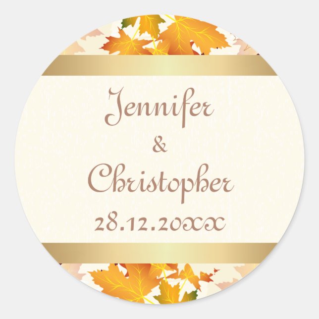 Sticker Rond Mariage de feuilles d'automne d'or (Devant)