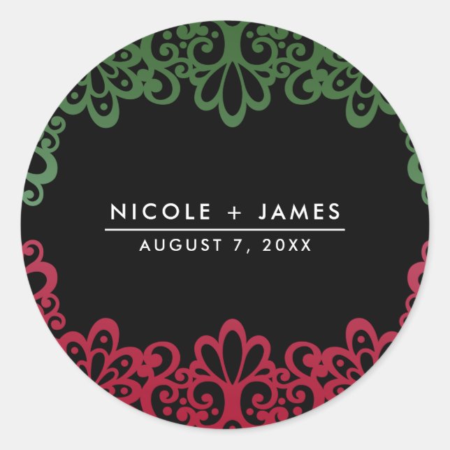 Sticker Rond Mariage de fiesta vert et rouge (Devant)
